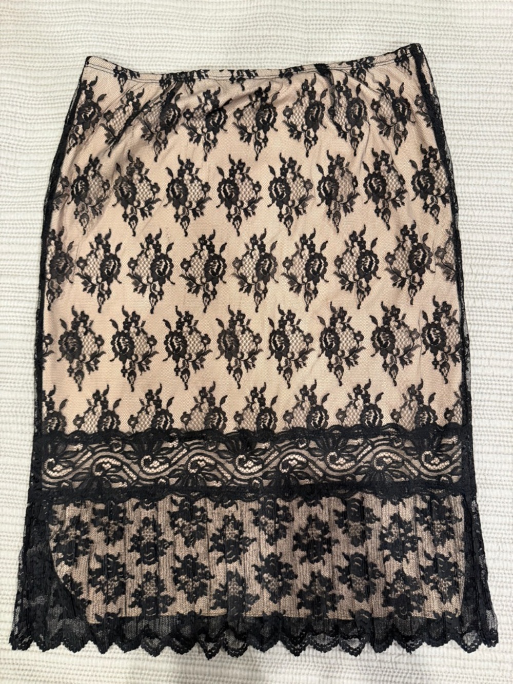 Express Black Lace Overlay Pencil Skirt with Nude Lining